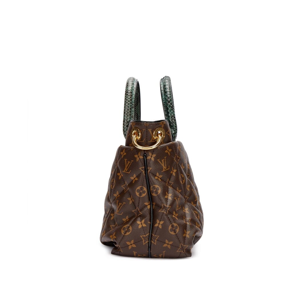 Brown Monogram Coated Canvas and Ostrich and Green Python Etoile Tote Gold Hardware