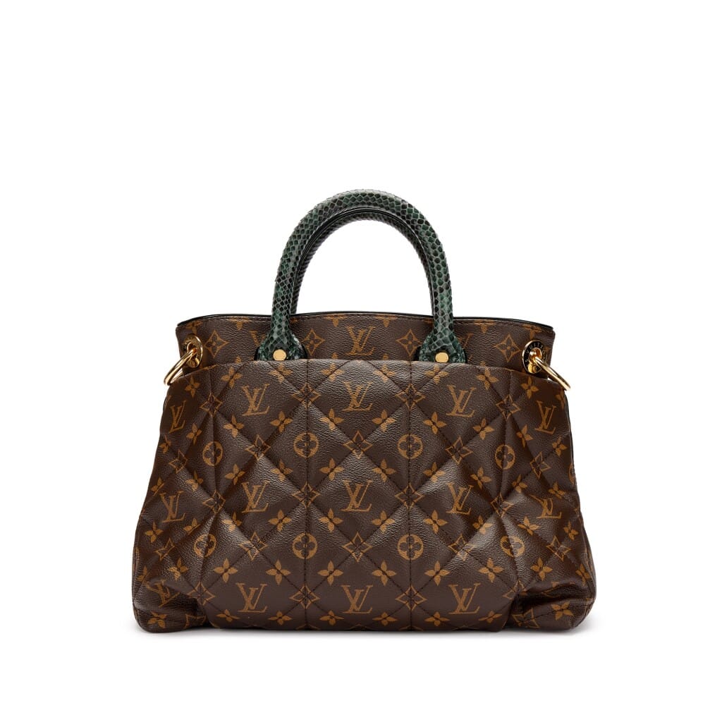 Brown Monogram Coated Canvas and Ostrich and Green Python Etoile Tote Gold Hardware