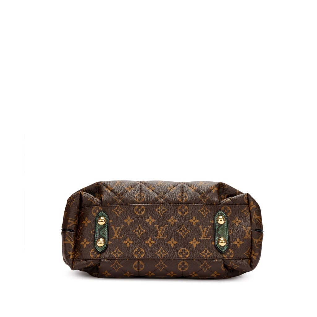 Brown Monogram Coated Canvas and Ostrich and Green Python Etoile Tote Gold Hardware