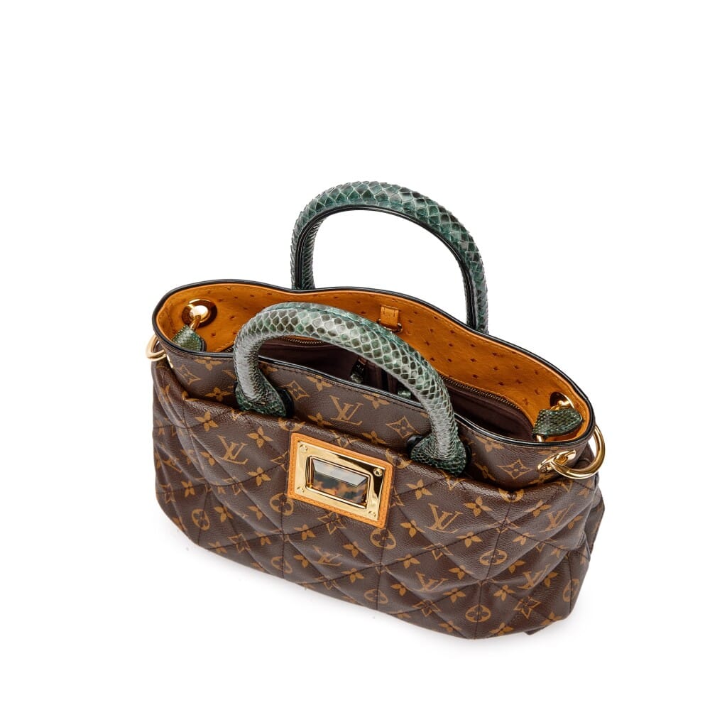 Brown Monogram Coated Canvas and Ostrich and Green Python Etoile Tote Gold Hardware