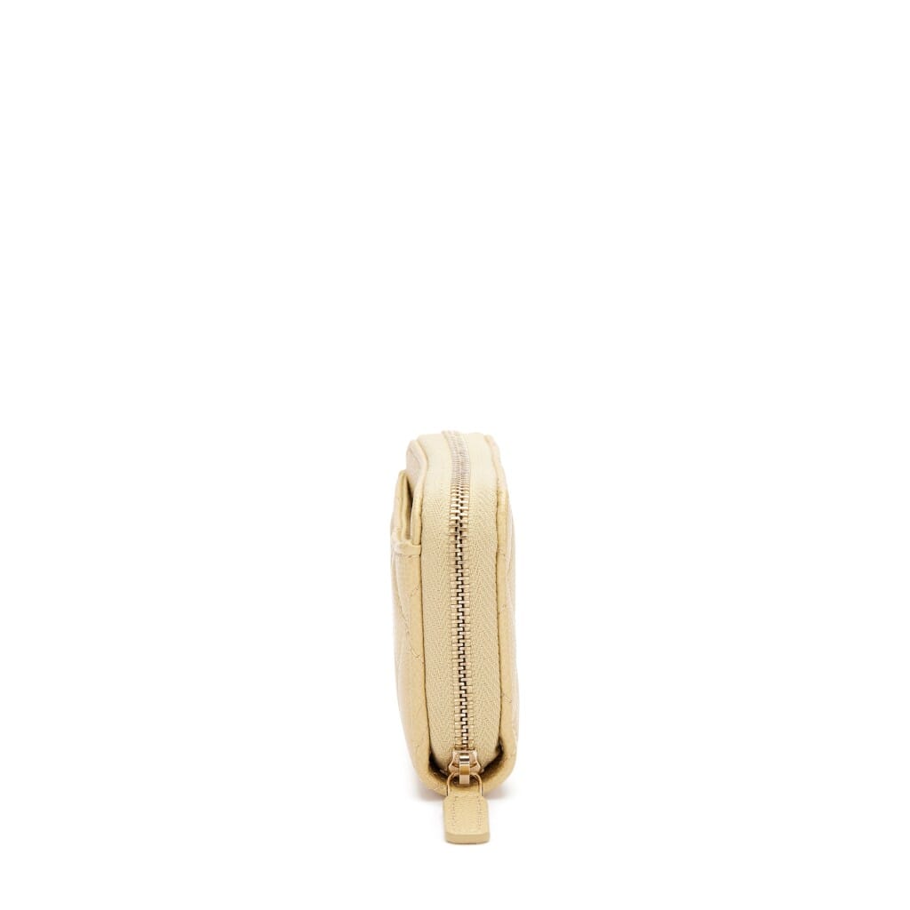 Mustard Yellow Quilted Caviar Card Holder Pale Gold Hardware