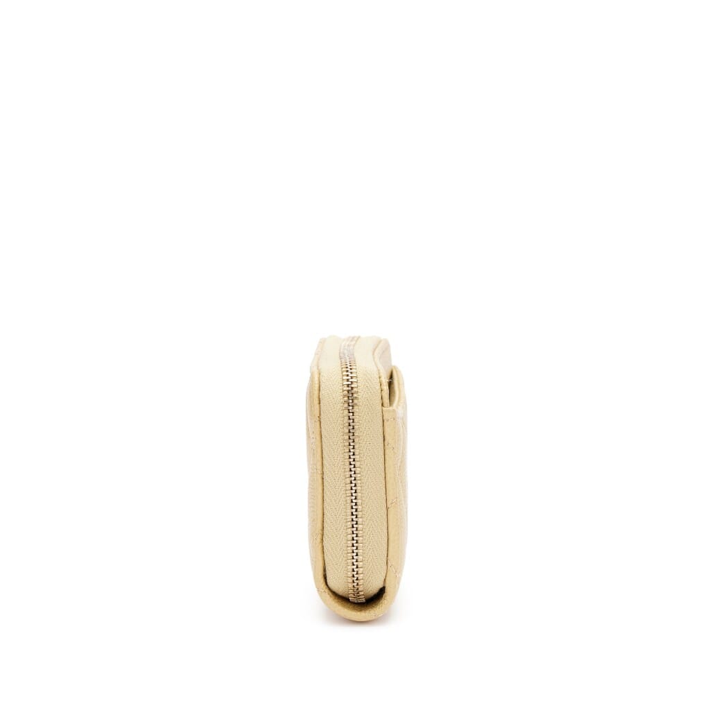 Mustard Yellow Quilted Caviar Card Holder Pale Gold Hardware