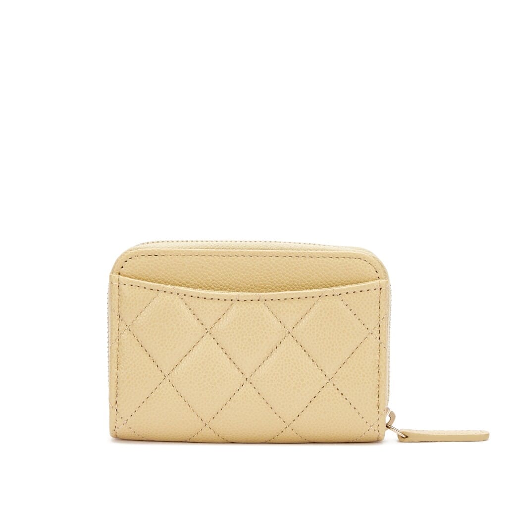 Mustard Yellow Quilted Caviar Card Holder Pale Gold Hardware