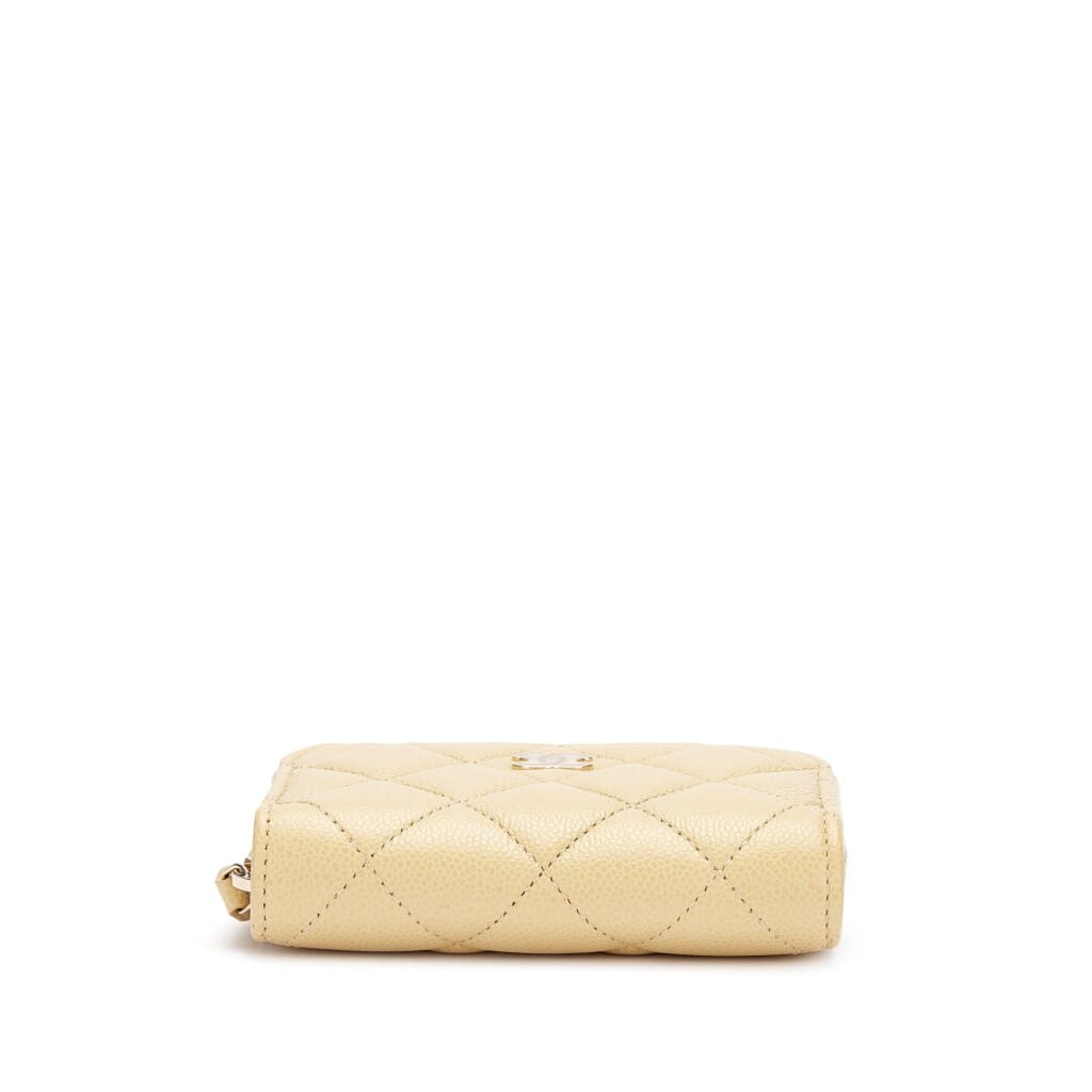 Mustard Yellow Quilted Caviar Card Holder Pale Gold Hardware