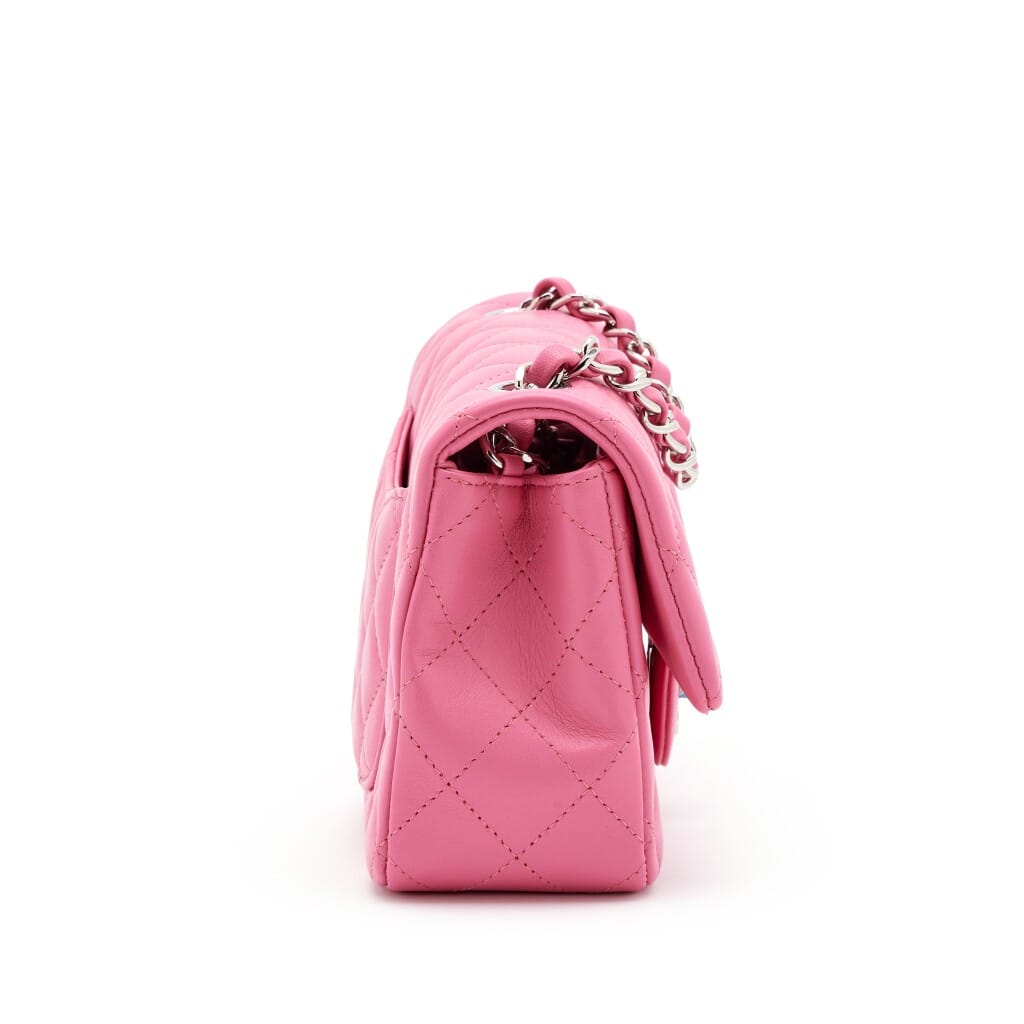 Pink Quilted Lambskin Mini Rectangular Classic Single Flap Silver Hardware, 2019