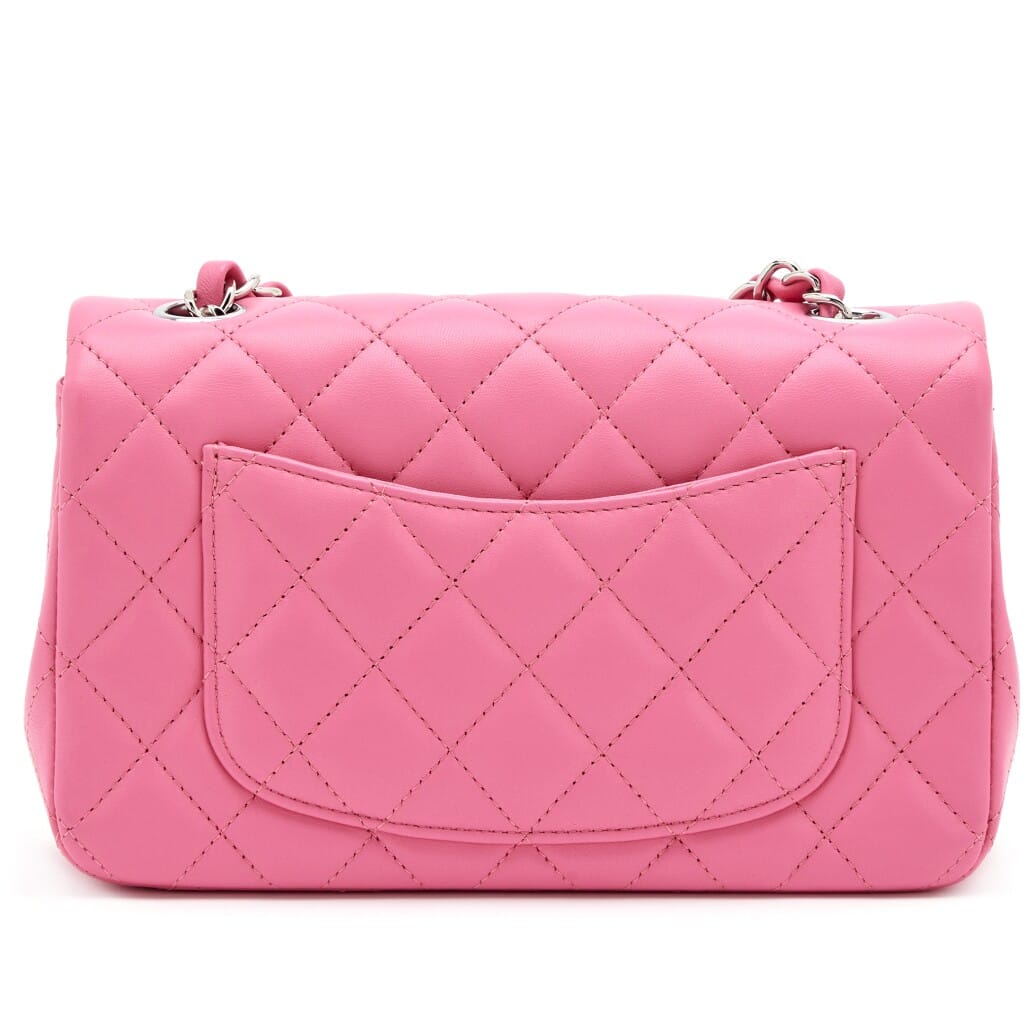 Pink Quilted Lambskin Mini Rectangular Classic Single Flap Silver Hardware, 2019