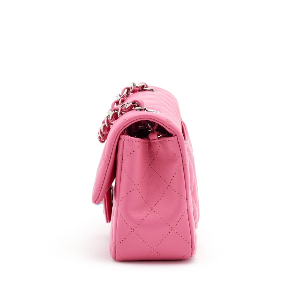 Pink Quilted Lambskin Mini Rectangular Classic Single Flap Silver Hardware, 2019