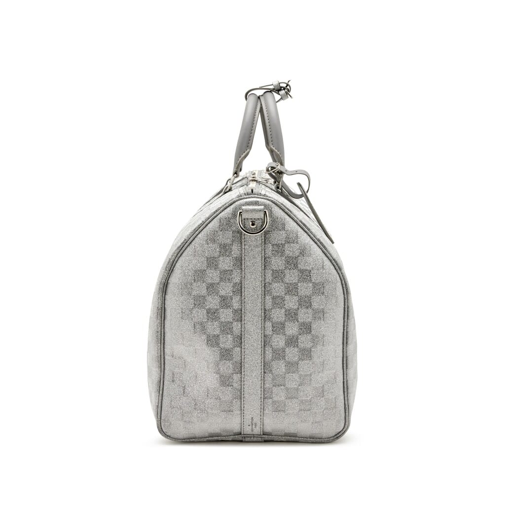 Virgil Abloh Silver Glitter Damier Leather Keepall 50 Bandoulière Silver Hardware, 2022