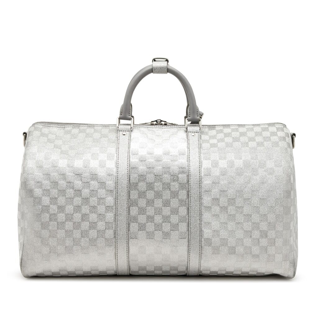 Virgil Abloh Silver Glitter Damier Leather Keepall 50 Bandoulière Silver Hardware, 2022