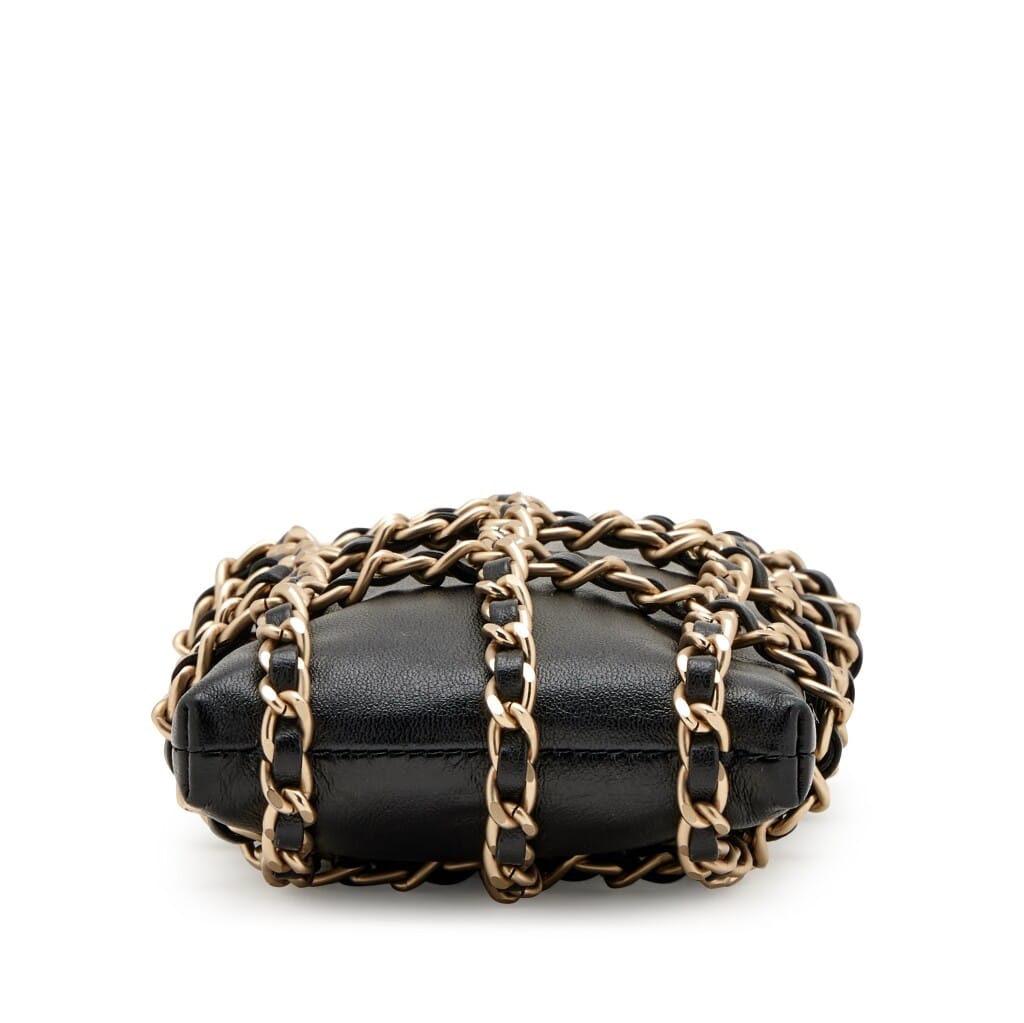 Black Lambskin Tech Me Out Clutch With Chain Pale Gold Hardware, 2019
