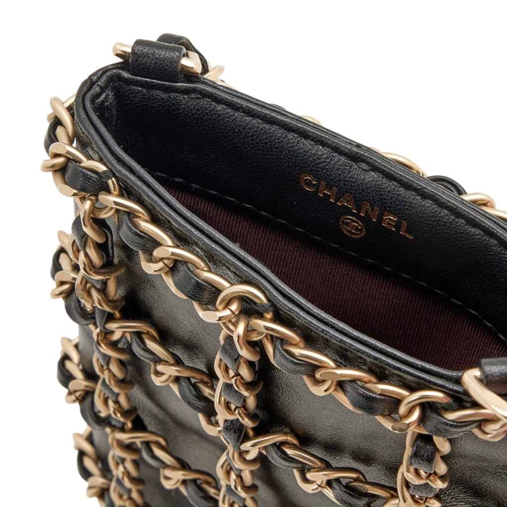 Black Lambskin Tech Me Out Clutch With Chain Pale Gold Hardware, 2019