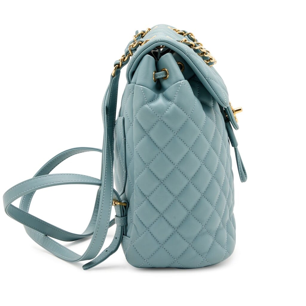 Blue Quilted Lambskin Small Urban Spirit Backpack Gold Hardware, 2018