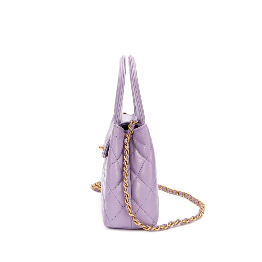 Purple Quilted Aged Calfskin Mini Kelly Bag Aged Gold Hardware
