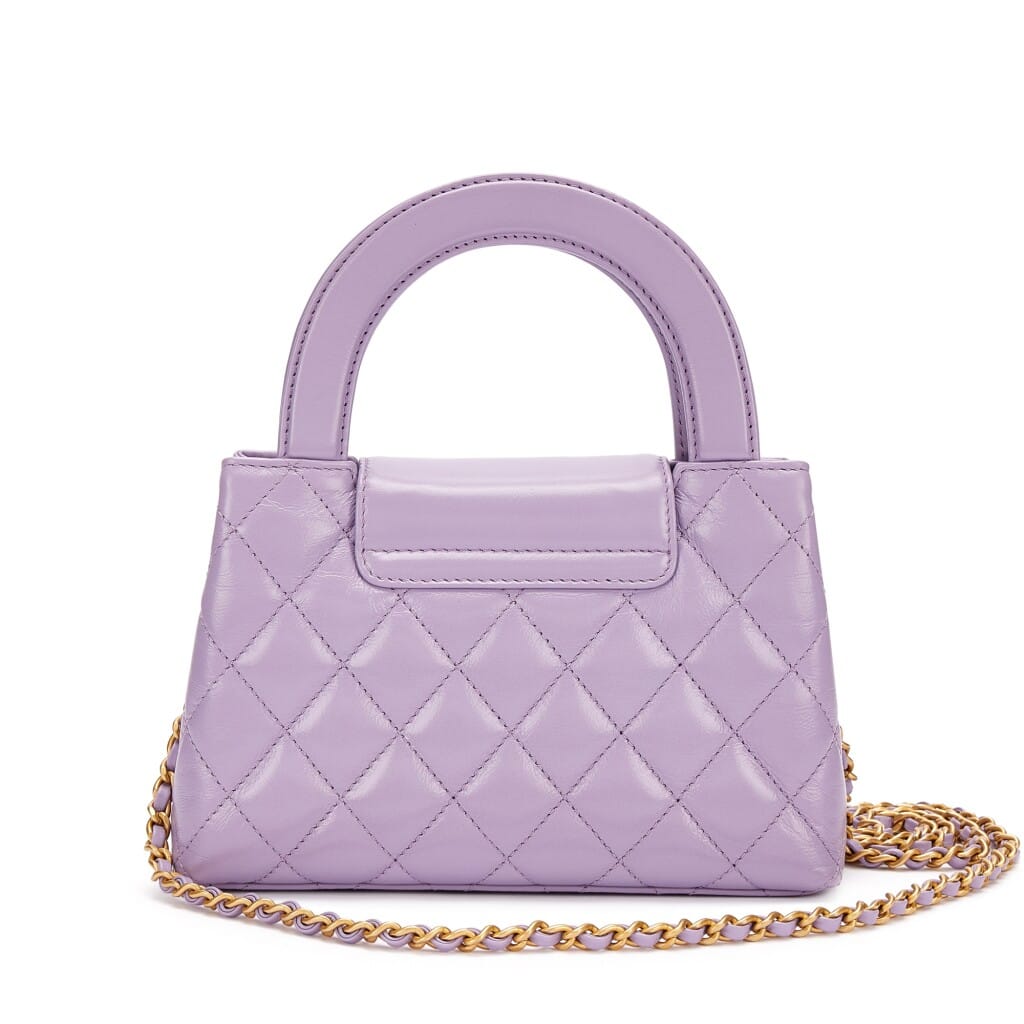 Purple Quilted Aged Calfskin Mini Kelly Bag Aged Gold Hardware
