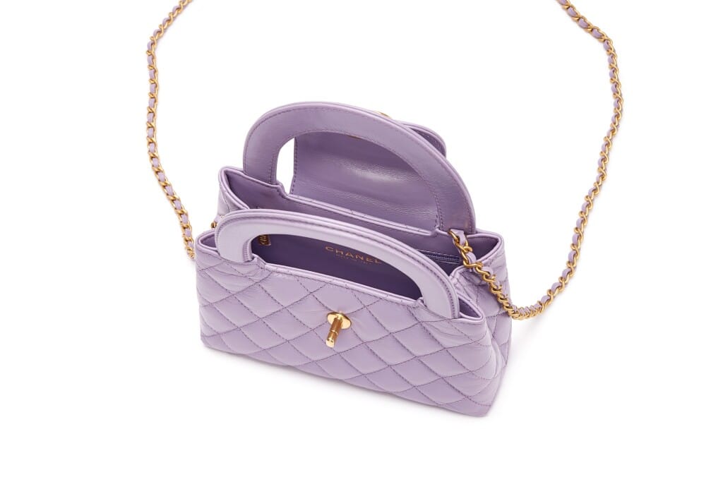 Purple Quilted Aged Calfskin Mini Kelly Bag Aged Gold Hardware
