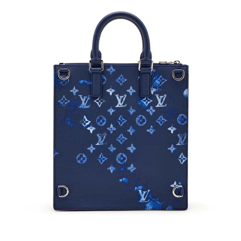 Virgil Abloh Blue Ink Watercolor Monogram Grained Leather Sac Plat Zippé Silver Hardware, 2021