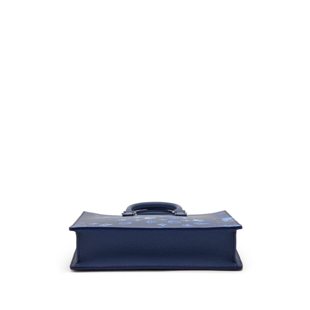 Virgil Abloh Blue Ink Watercolor Monogram Grained Leather Sac Plat Zippé Silver Hardware, 2021