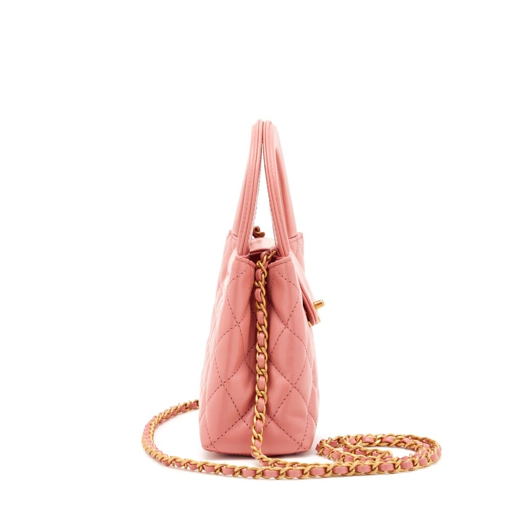 Pink Aged Quilted Calfskin Mini Kelly Shopper Brushed Gold Hardware, 2023