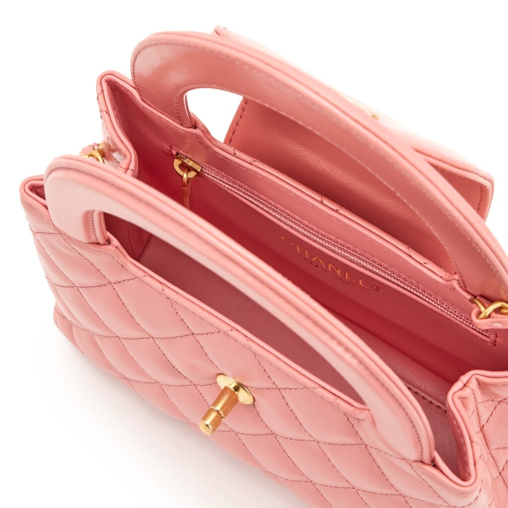 Pink Aged Quilted Calfskin Mini Kelly Shopper Brushed Gold Hardware, 2023