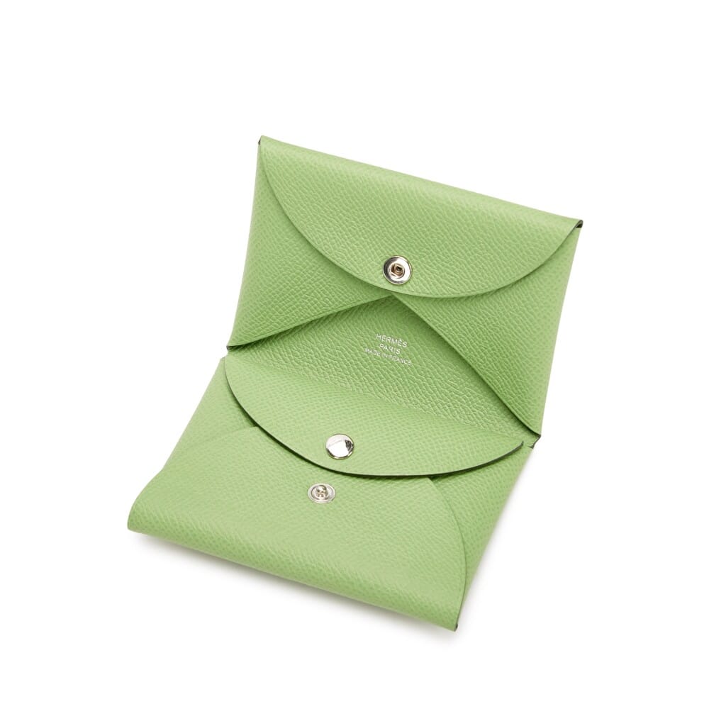 Vert Criquet Epsom Calvi Duo Card Holder Palladium Hardware, 2023
