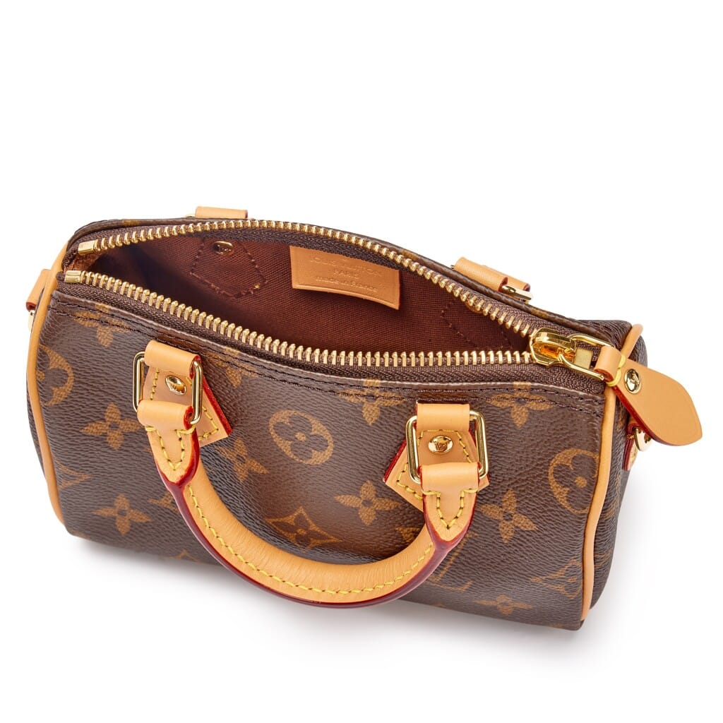Brown Monogram Coated Canvas Nano Speedy Gold Hardware, 2023