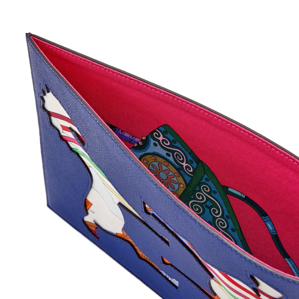 Blue Electric and Anemone Voyage En Etoffes Scarf Print Cutout Petit Pouch