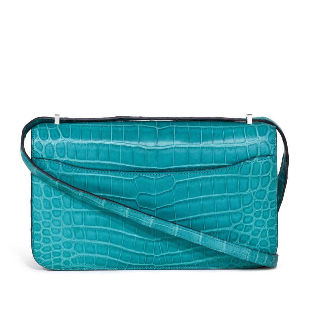 Bleu Paon Matte Alligator Constance Elan Palladium Hardware, 2018