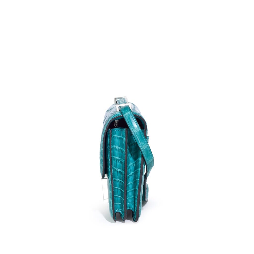 Bleu Paon Matte Alligator Constance Elan Palladium Hardware, 2018
