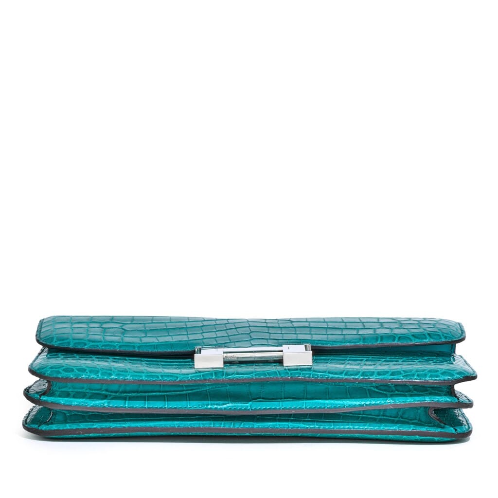 Bleu Paon Matte Alligator Constance Elan Palladium Hardware, 2018