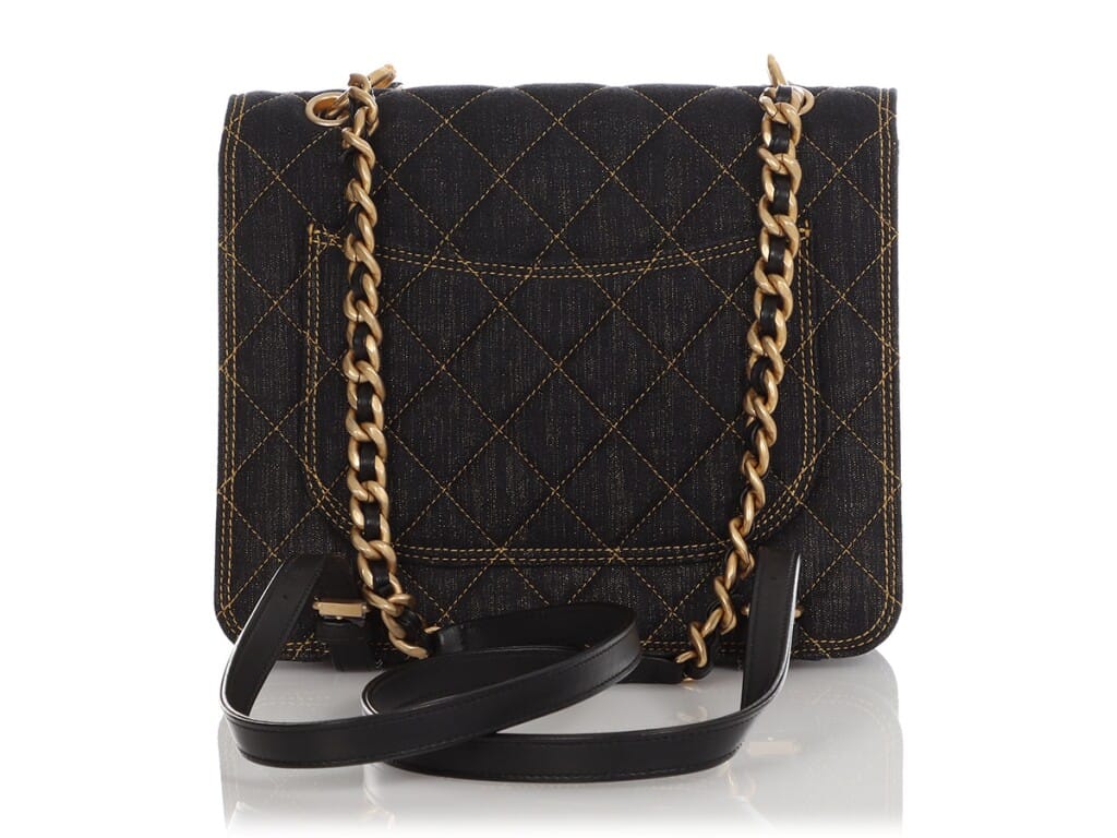 Dark Blue Quilted Denim Backpack Aged Gold Hardware, 2023