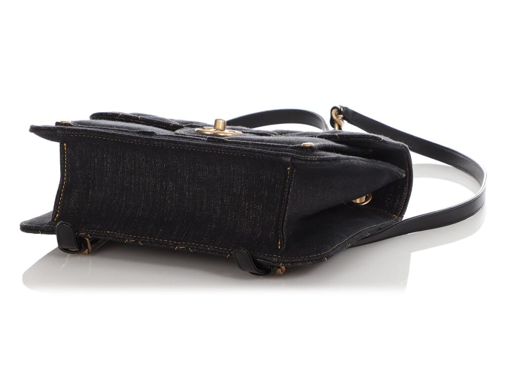 Dark Blue Quilted Denim Backpack Aged Gold Hardware, 2023