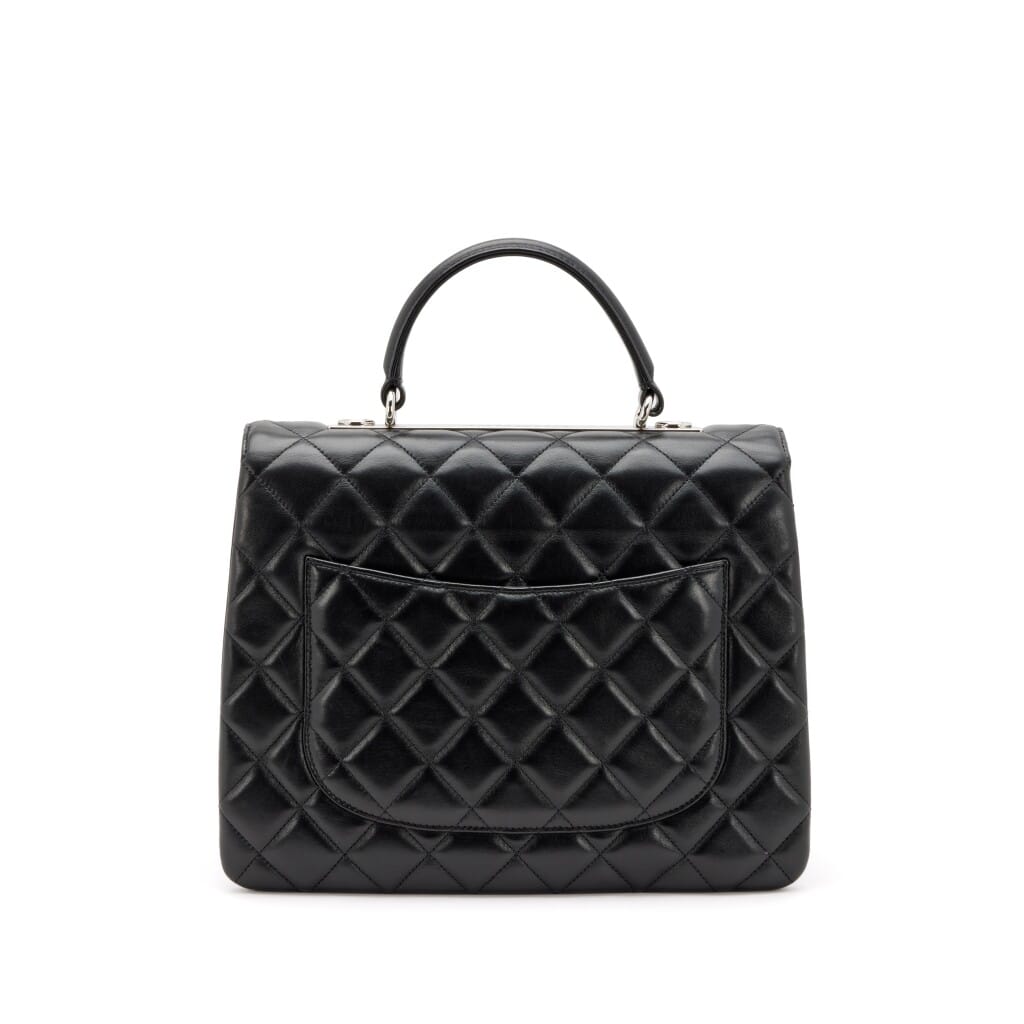 Black Quilted Lambskin Large Trendy CC Top Handle Flap Bag Silver Hardware, 2017-2018