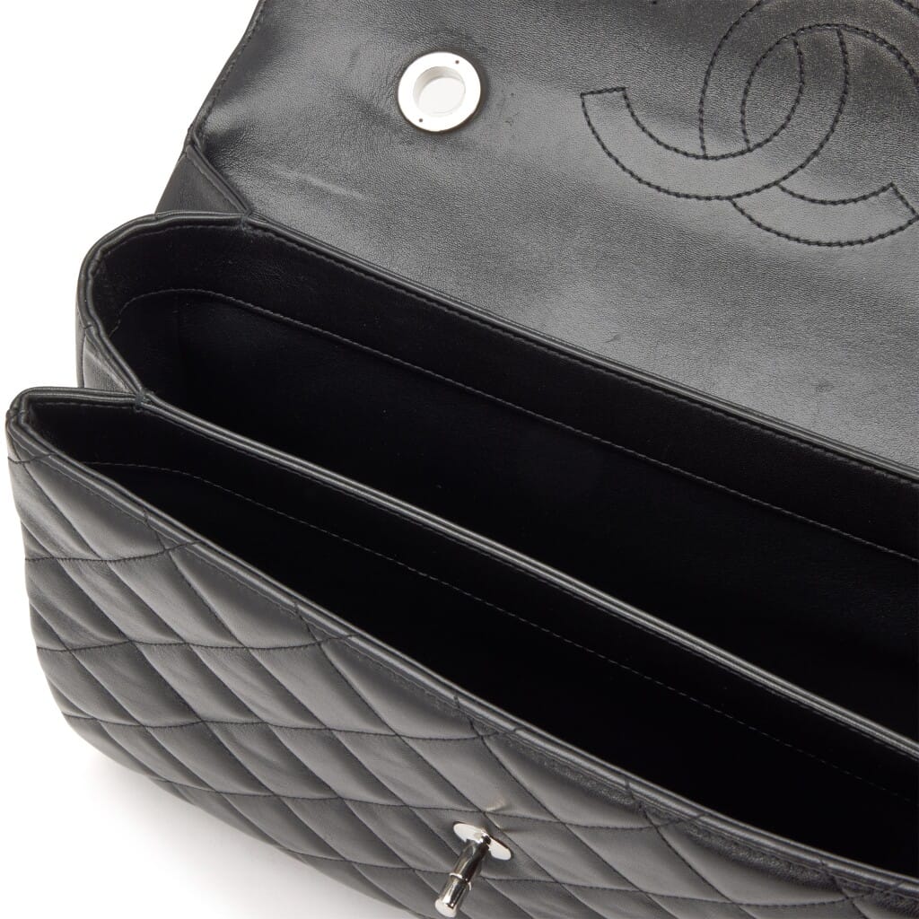 Black Quilted Lambskin Large Trendy CC Top Handle Flap Bag Silver Hardware, 2017-2018