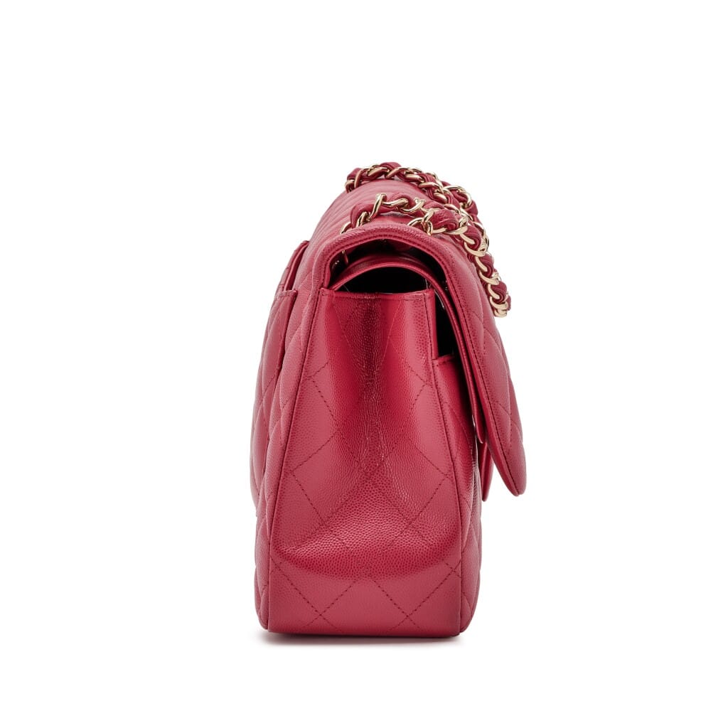 Dark Pink Quilted Caviar Jumbo Classic Double Flap Bag Gold Hardware, 2022