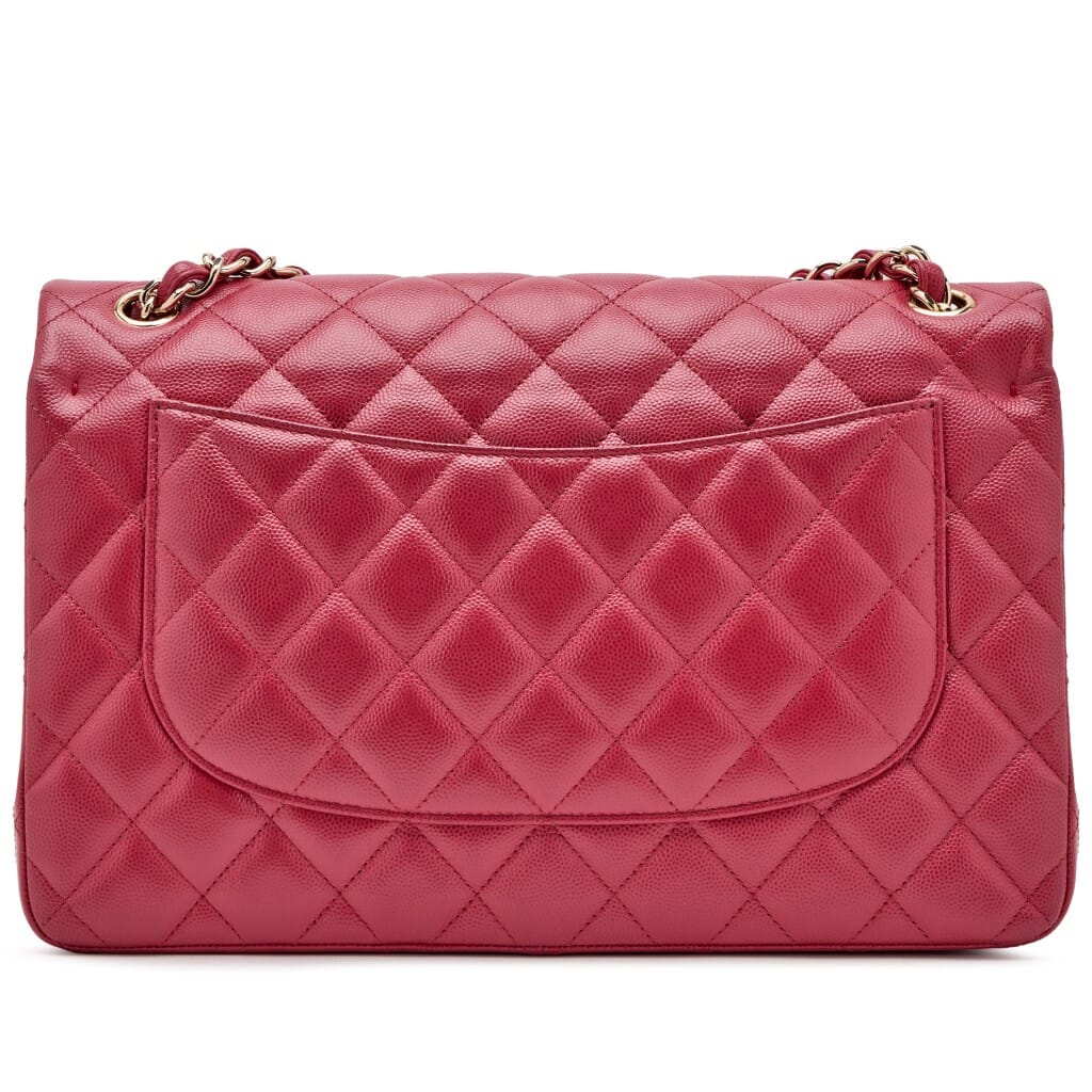 Dark Pink Quilted Caviar Jumbo Classic Double Flap Bag Gold Hardware, 2022
