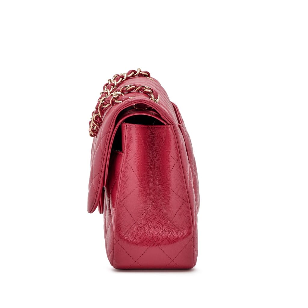 Dark Pink Quilted Caviar Jumbo Classic Double Flap Bag Gold Hardware, 2022