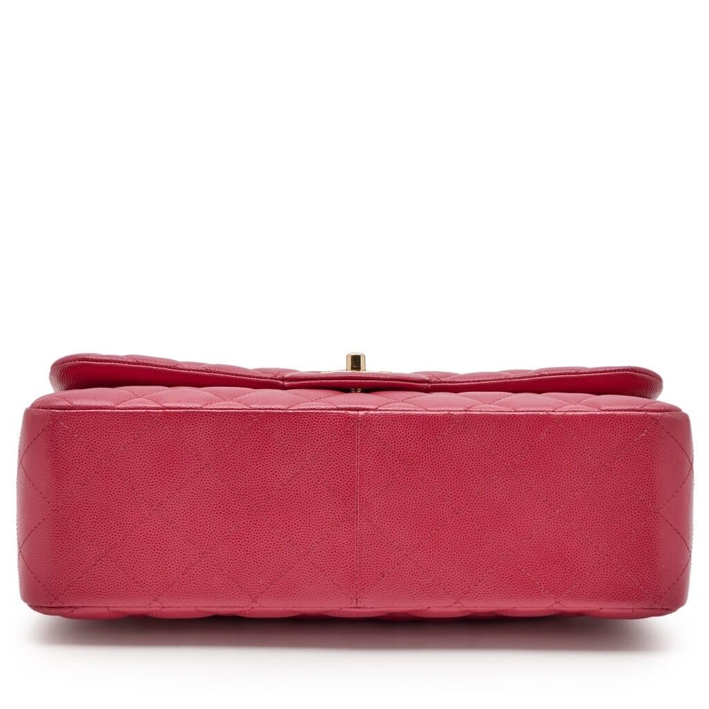 Dark Pink Quilted Caviar Jumbo Classic Double Flap Bag Gold Hardware, 2022