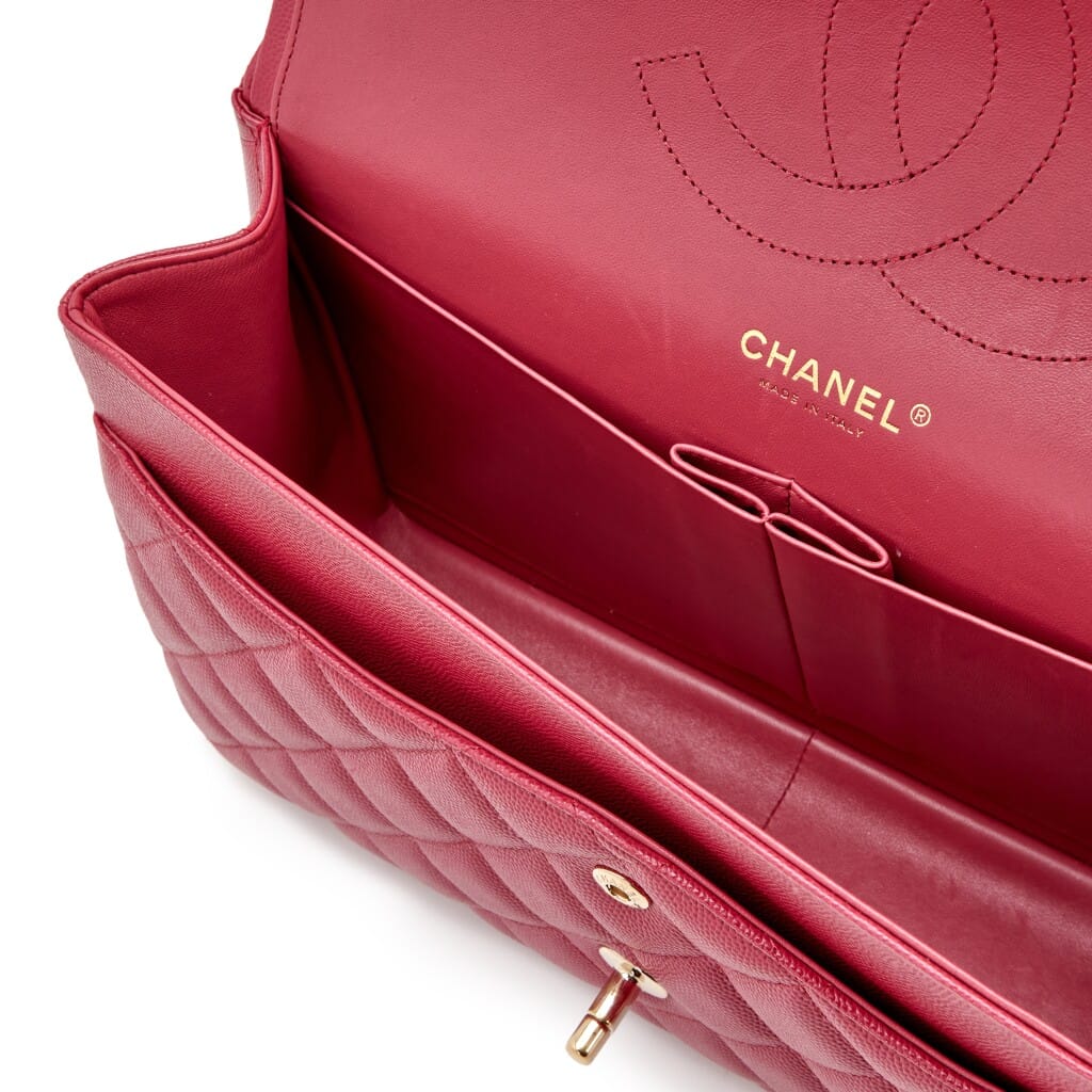 Dark Pink Quilted Caviar Jumbo Classic Double Flap Bag Gold Hardware, 2022