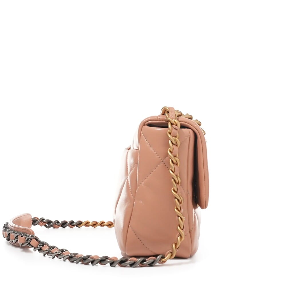Coral Quilted Lambskin Small Chanel 19 Flap Gold and Ruthenium Hardware