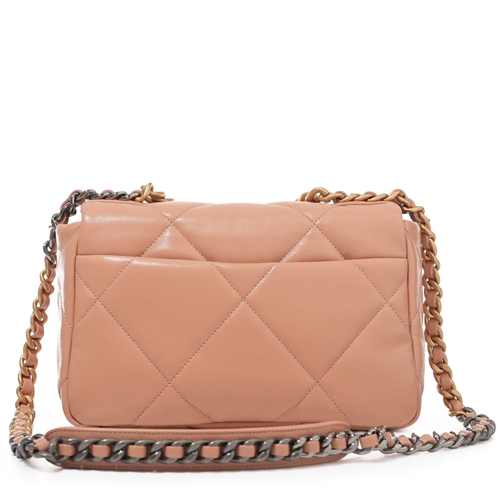 Coral Quilted Lambskin Small Chanel 19 Flap Gold and Ruthenium Hardware