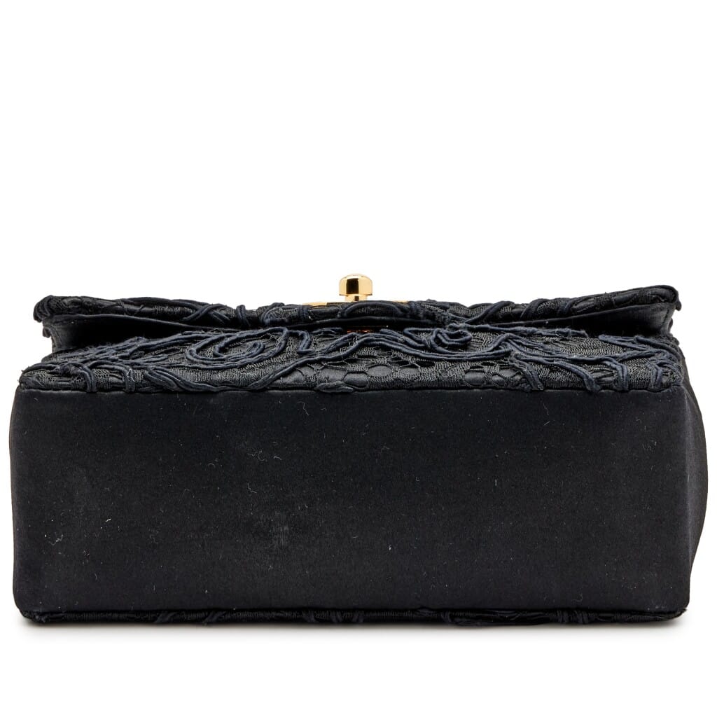 Black Lace Satin Mini Square Classic Single Flap Gold Hardware, 1991