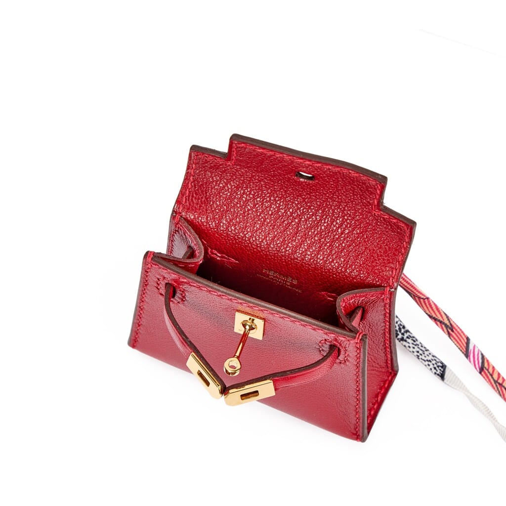 Rubis Tadelakt Micro Mini Kelly Twilly Bag Charm Gold Hardware, 2022