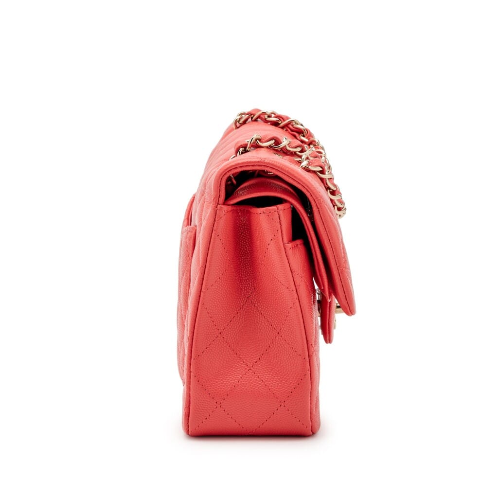 Coral Pink Quilted Caviar Small Classic Double Flap Light Gold Hardware, 2021
