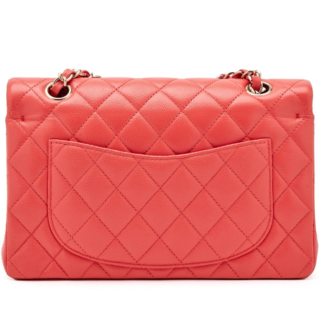 Coral Pink Quilted Caviar Small Classic Double Flap Light Gold Hardware, 2021