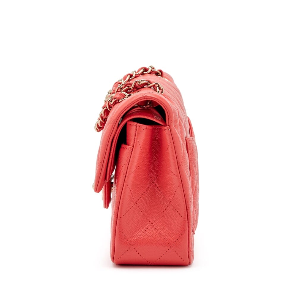 Coral Pink Quilted Caviar Small Classic Double Flap Light Gold Hardware, 2021