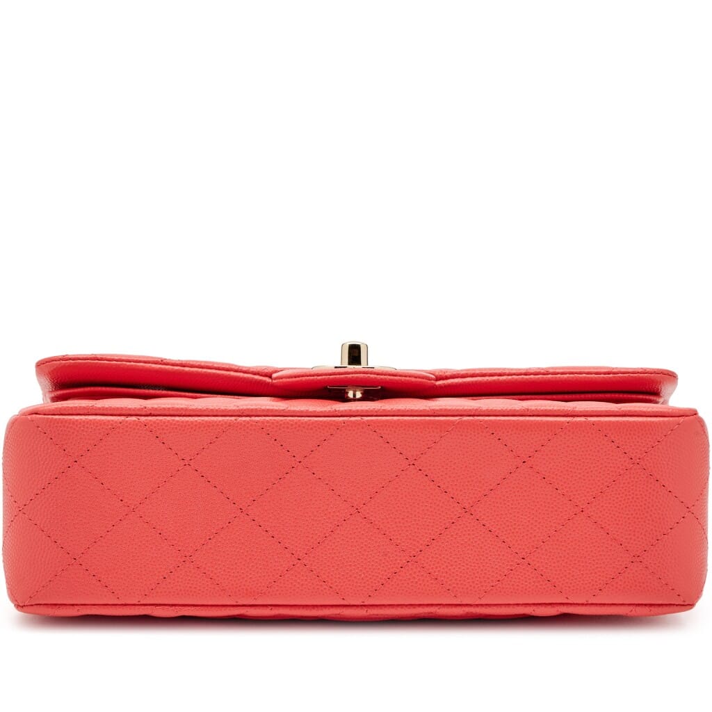 Coral Pink Quilted Caviar Small Classic Double Flap Light Gold Hardware, 2021