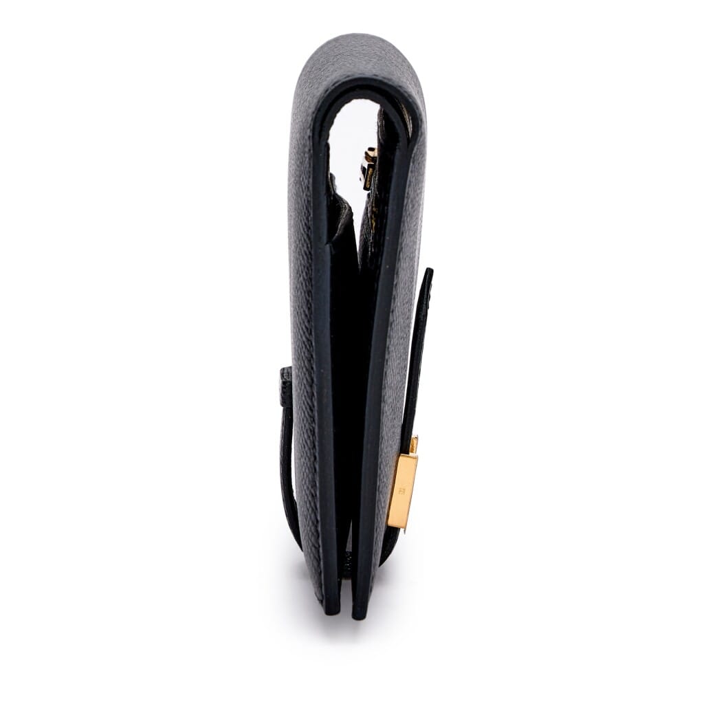 Black Epsom Bearn Compact Wallet Gold Hardware, 2023