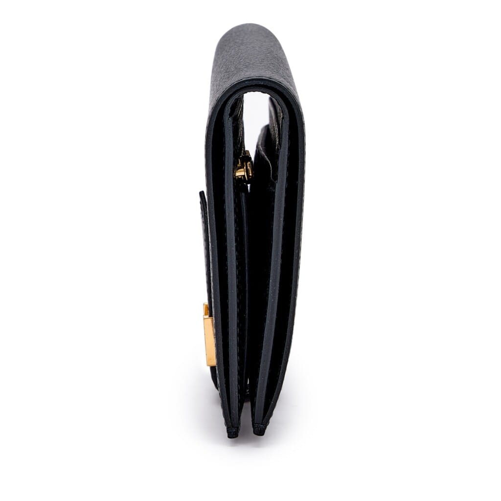 Black Epsom Bearn Compact Wallet Gold Hardware, 2023