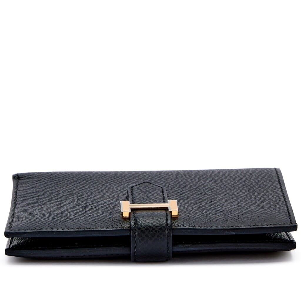Black Epsom Bearn Compact Wallet Gold Hardware, 2023