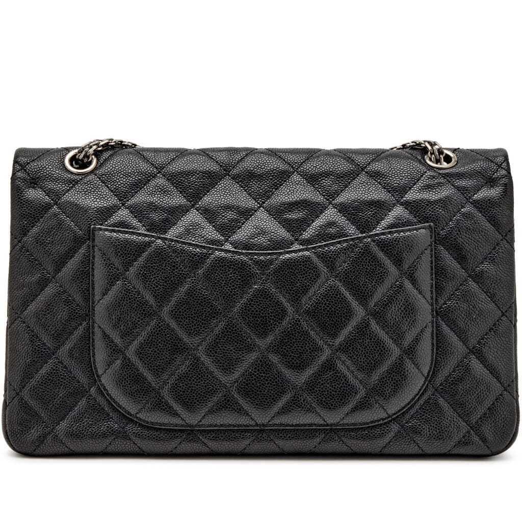 Black Quilted Caviar 2.55 Reissue 227 Double Flap Bag Ruthenium Hardware, 2012